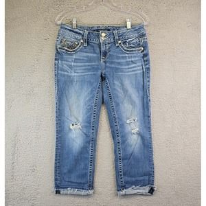 Vigoss the Dublin Capri Jeans Women's 5/6 Light Wash Crop Ripped Distressed Deni